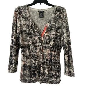 NIC+ZOE Black and White Brushed Print Button-Front Sweater